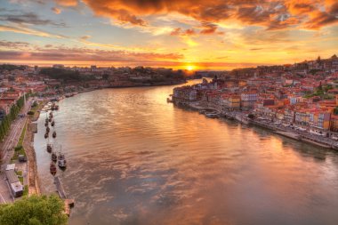 Porto at river Duoro, sunset clipart