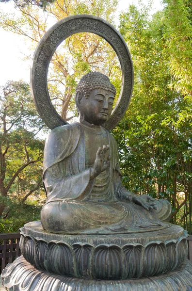 Статуя Будды в парке с защитным жестом — стоковое фото