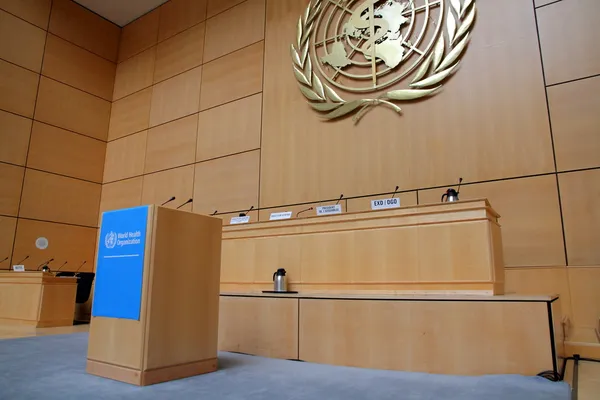 Спікера стенд Женеві ООН — стокове фото