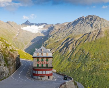 Vintage hotel in alps, Switzerland clipart