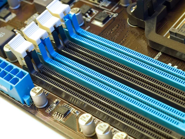 stock image DDR memory slots on motherboard