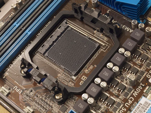 CPU socket op moederbord — Stockfoto