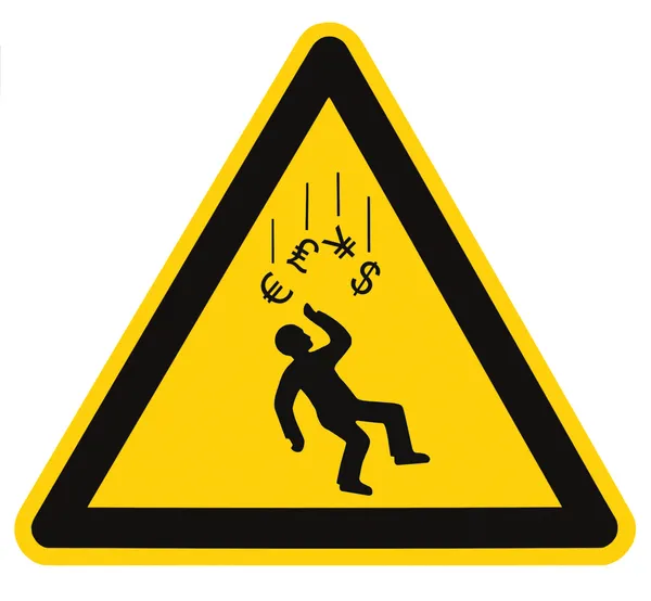 Danger Falling Currencies Warning Sign Isolated Macro — Stock Photo, Image