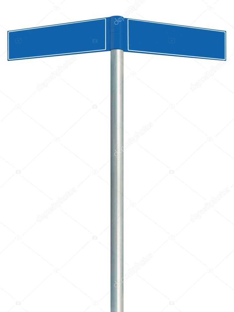 Direction road signs, two empty blank signages, isolated