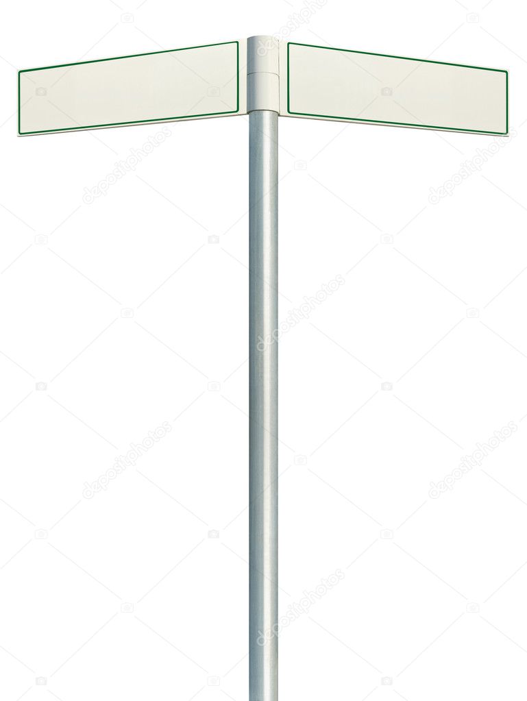 Direction road signs, two empty blank signages, isolated