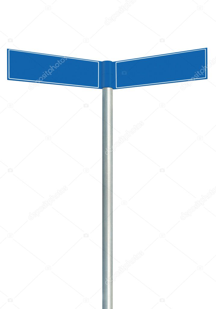 Direction road signs, two empty blank signposts, isolated direct