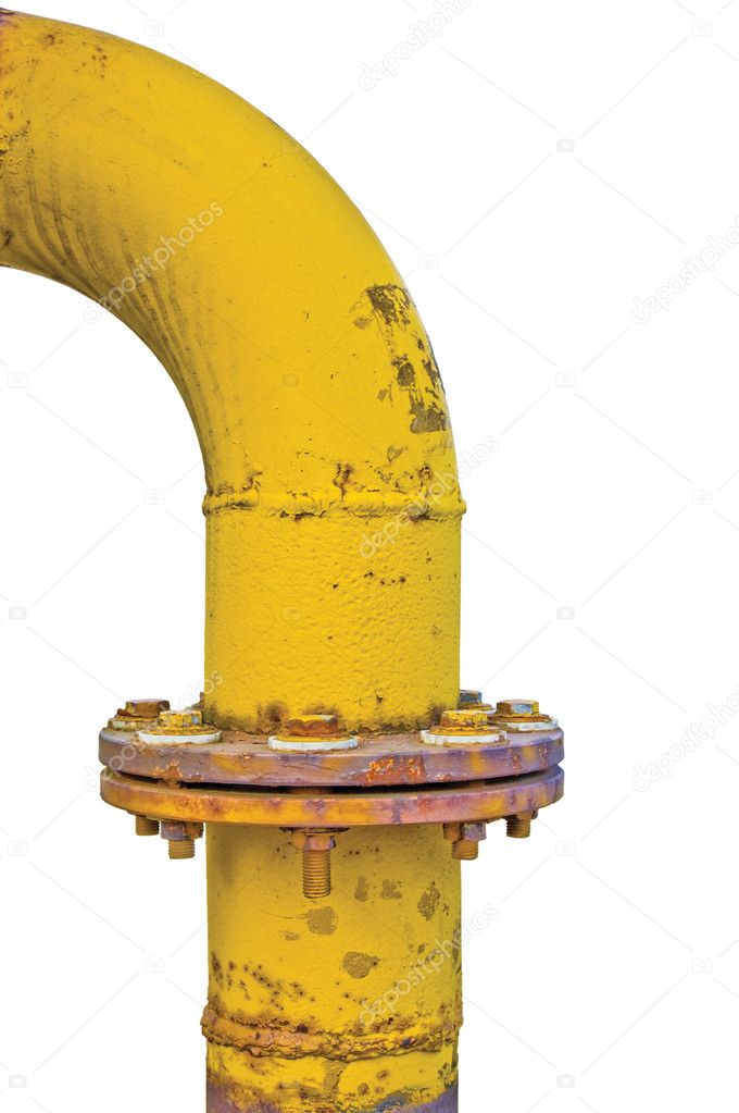 Old aged weathered grunge gas pipe connection flange joints, isolated