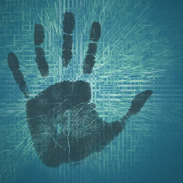 Отпечаток руки на цифровом фоне — стоковое фото