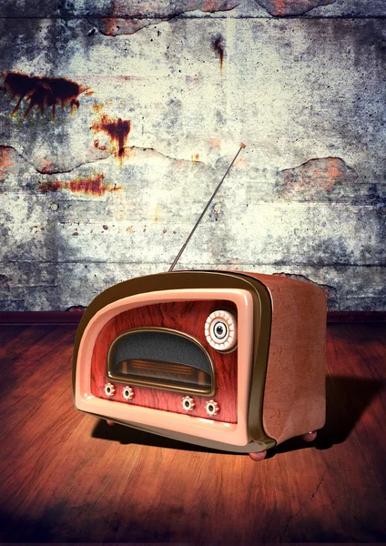 Radio de estilo retro en fondo de pared grunge —  Fotos de Stock