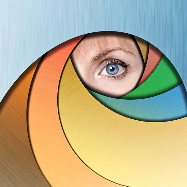 Lente de cámara abstracta con el ojo azul — Foto de Stock
