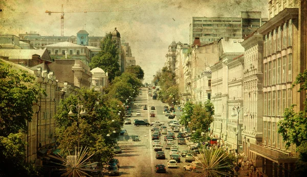 Şehir sokak - retro tarzı resimde — Stok fotoğraf