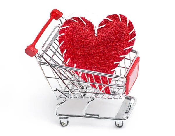 Carrinho de compras e coração vermelho — Fotografia de Stock