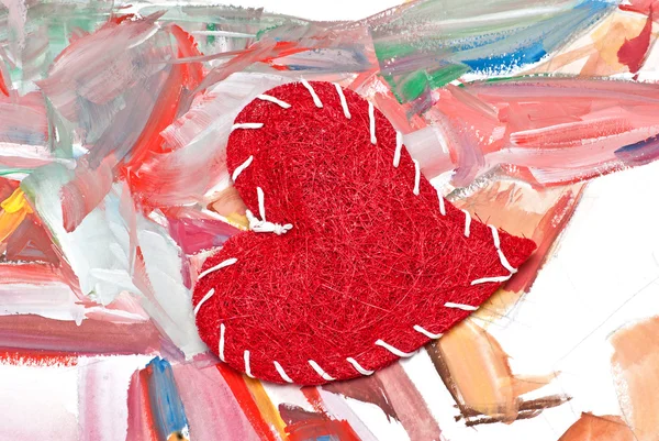 Rotes Herz auf handgemachtem Aquarell-Hintergrund — Stockfoto