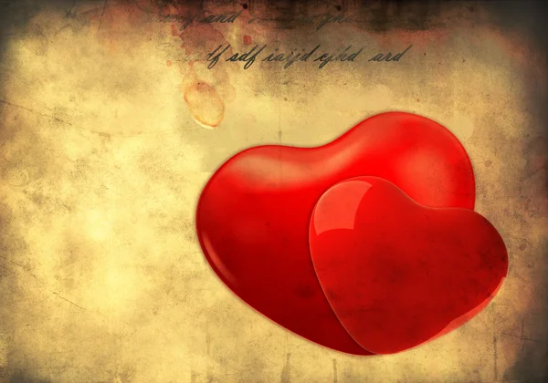 Grunge arka plan üzerinde kırmızı Kalpler — Stok fotoğraf