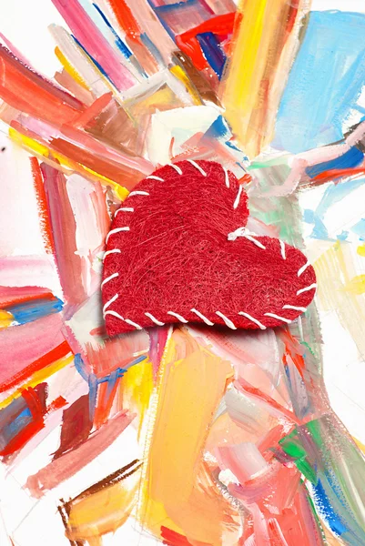 Coração vermelho sobre fundo aquarela artesanal — Fotografia de Stock