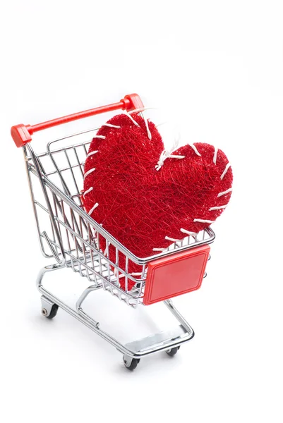 购物车和红色的心 — 图库照片