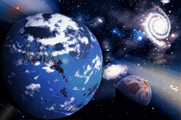 De achtergrond van een ruimte met een planeet en sterren — Stockfoto