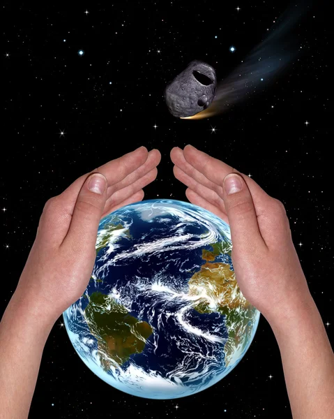 Hands covering the planet — Stock Photo, Image