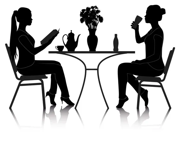 Две девушки за столом в кафе — стоковый вектор