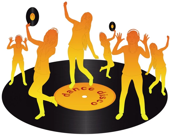 Silhouettes dancing on vinyl — Stock Vector