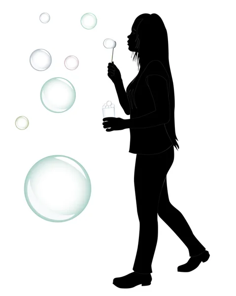 Chica que sopla burbujas — Vector de stock