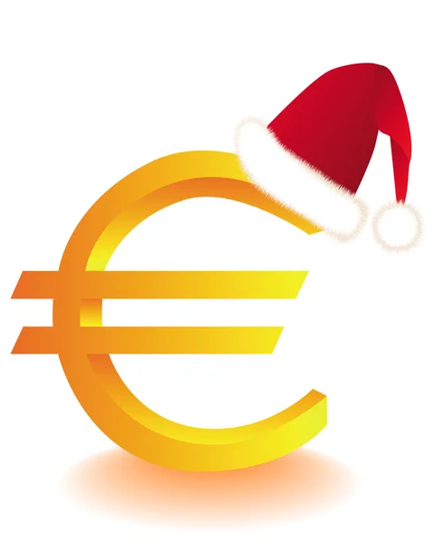 Símbolo de euro em um chapéu vermelho Santa —  Vetores de Stock