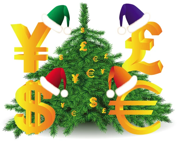 Símbolos de moeda em Chapéu de inverno — Vetor de Stock