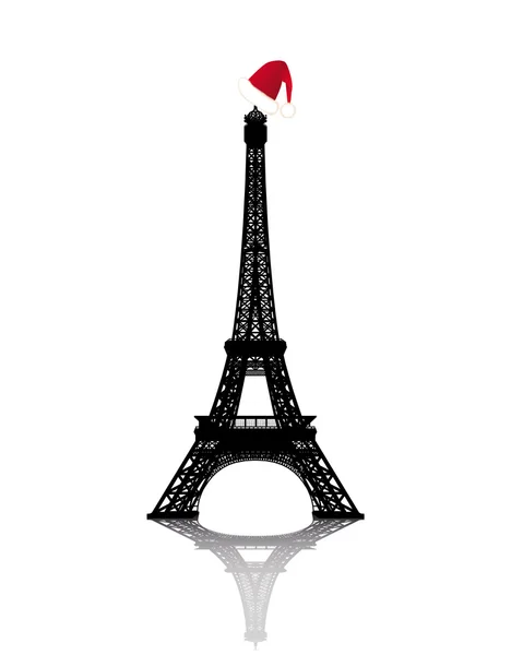Tour Eiffel avec chapeau rouge d'hiver — Image vectorielle