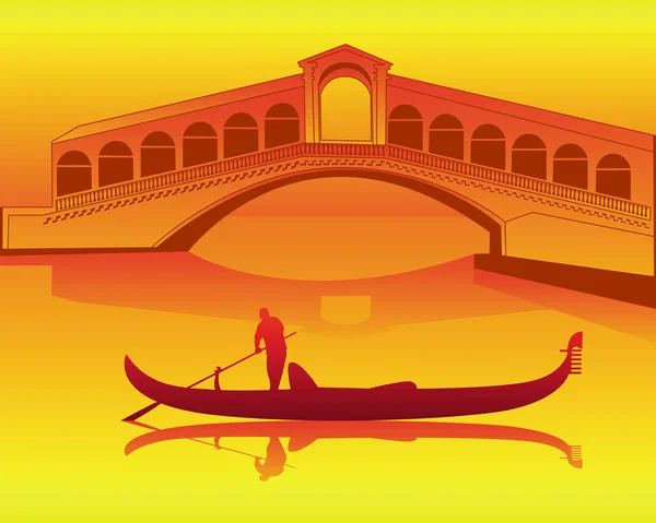 Góndola veneciana desde el puente de Rialto — Vector de stock