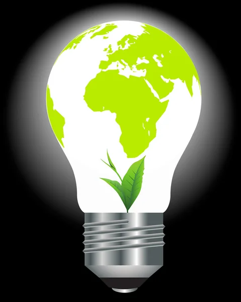 Light bulb with a globe and a green plant — Stock Vector