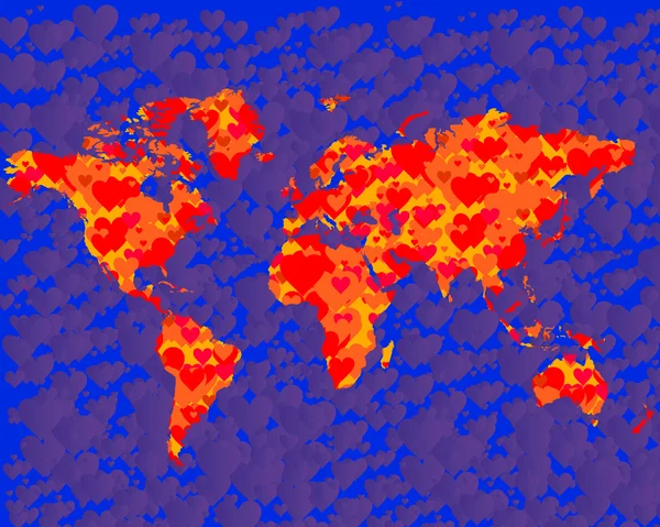 Kalplerin Dünya Haritası — Stok Vektör