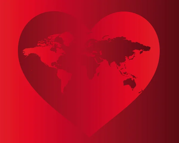 World map in the red heart — Stock Vector