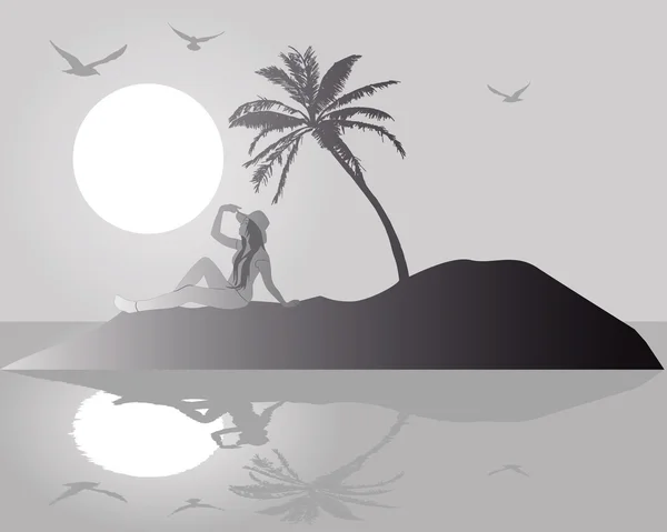Silhouette d'une fille sur une île — Image vectorielle