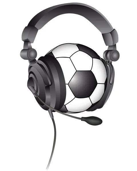 Pelota de fútbol en los auriculares — Vector de stock