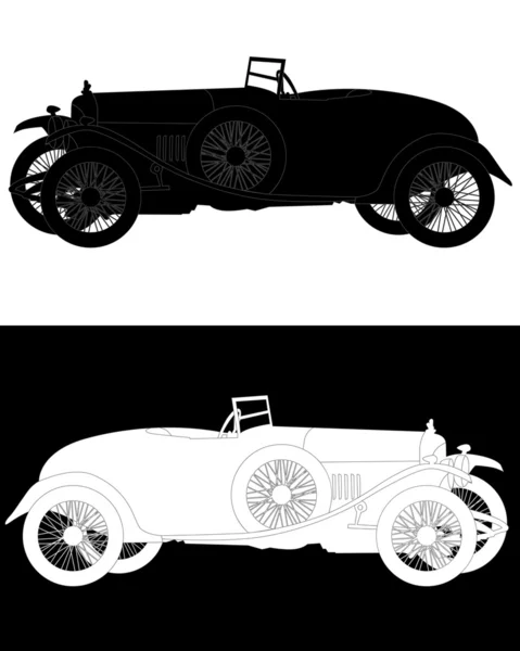 Svart och vit silhuett av en retro bil — Stock vektor