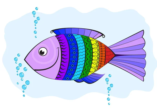 Regenbogenfisch, mit Symbolen bedeckt, abstraktes Muster im Vektor — Stockvektor
