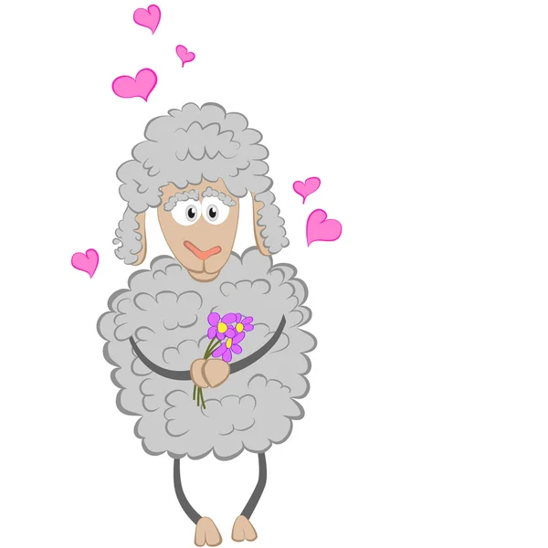 Triste oveja, con flores en la pezuña — Vector de stock