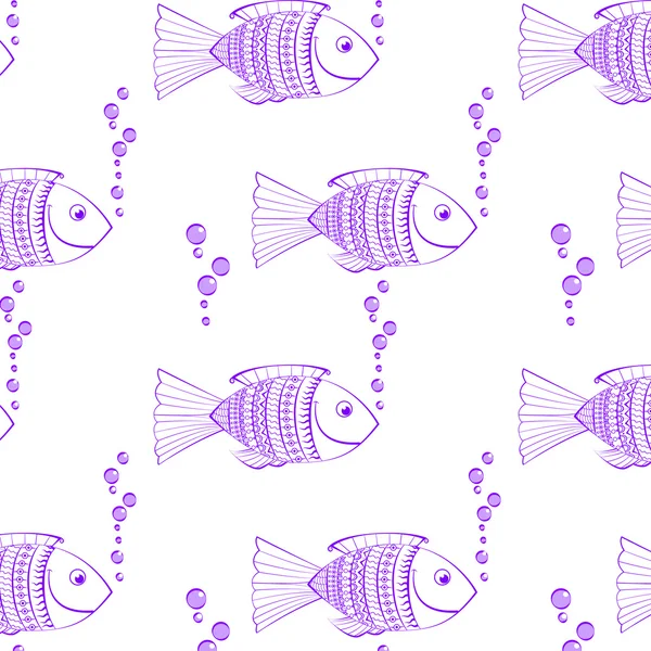 Motif sans couture dessiné à la main avec du poisson — Image vectorielle