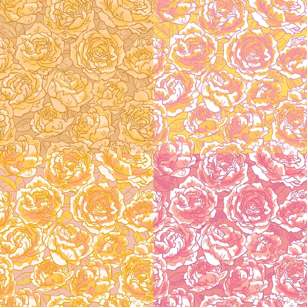 组的四个无缝模式与粉红玫瑰 — 图库矢量图片