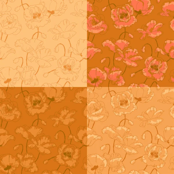 与罂粟花朵复古无缝模式 — 图库矢量图片