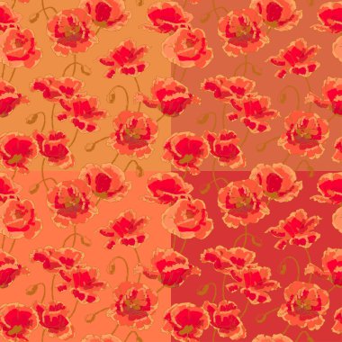 Four seamless pattern with poppy flowers clipart