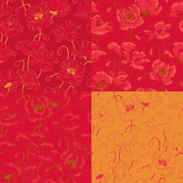 与罂粟花朵复古无缝模式 — 图库矢量图片