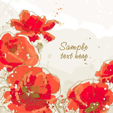 Background with 5 flower of poppy clipart