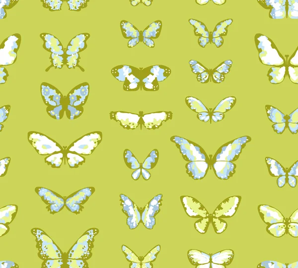 Green seamless highly detailed background with butterflies — Stock Vector