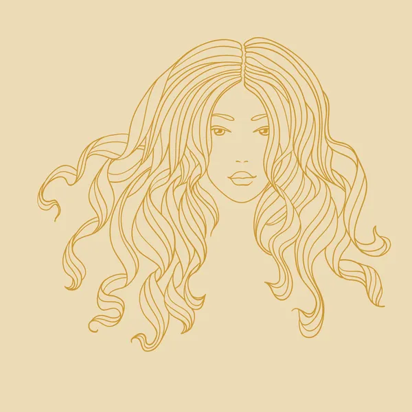 Uzun kıvırcık saçlı bir kız portresi vektör. — Stok Vektör