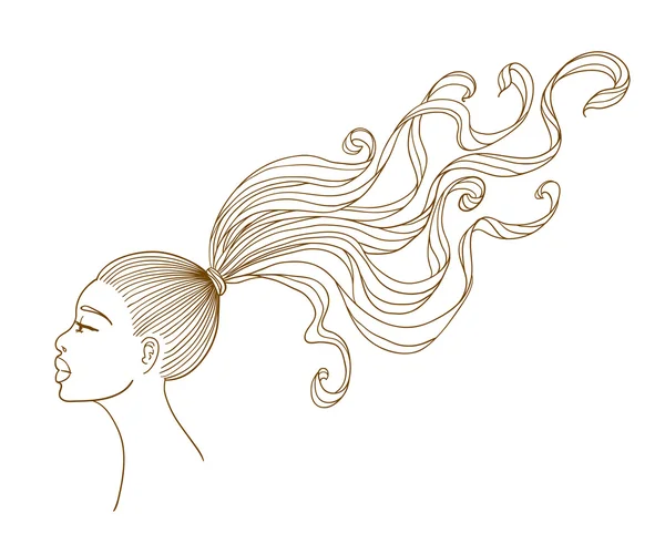 긴 곱슬 머리를 가진 흑인 여자의 벡터 초상화. — 스톡 벡터