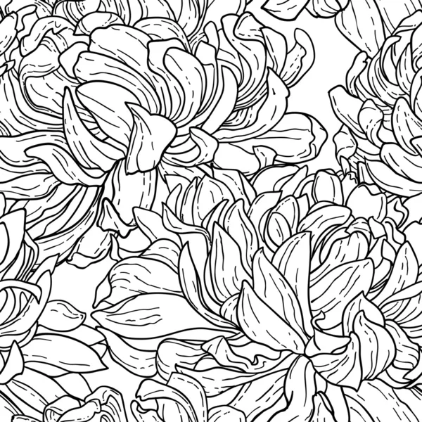 Motif noir et blanc sans couture avec chrysanthème — Image vectorielle