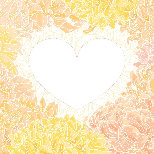 Romantic vector heart-frame with chrysanthemum — Stock Vector