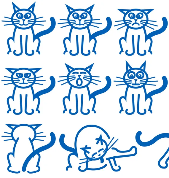 Nove espressioni comuni di un gatto Vettoriale Stock