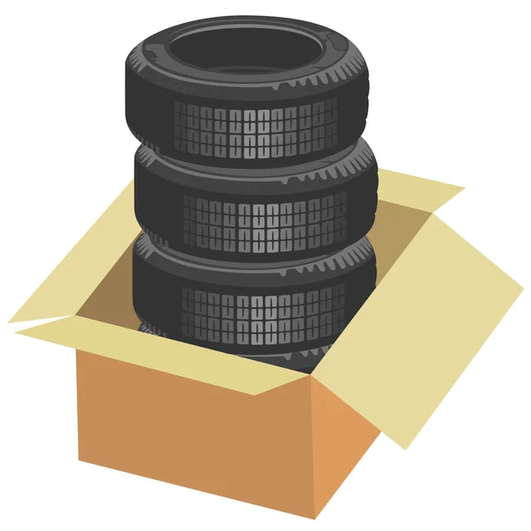 Nagelneue Reifen in einer Box — Stockvektor